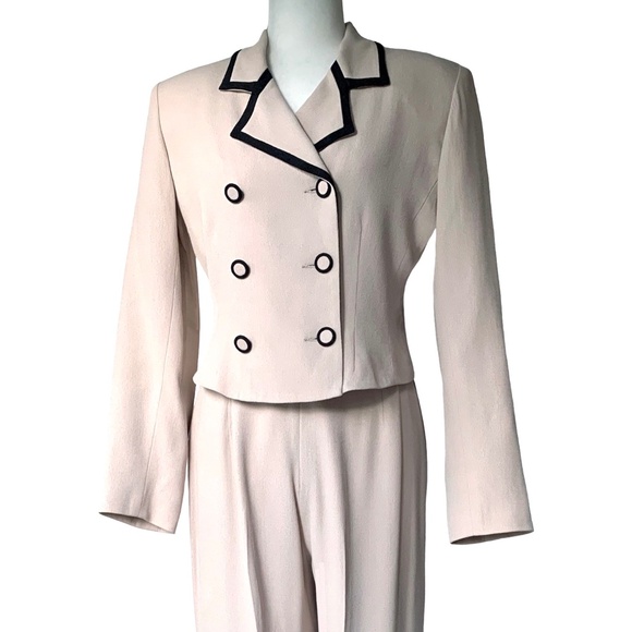 Vintage Barami fitted double breasted hourglass blazer suit jacket w/brown trim - Picture 6 of 10